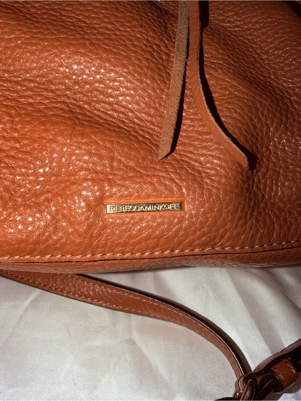 Rebecca Minkoff Cognac Pebbled Leather Satchel with Shoulder Strap